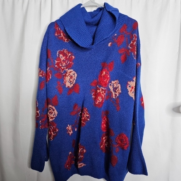 The Pioneer Woman Sweaters - Pioneer Woman XXXL Floral Sweater Bell Sleeves Cowl Neck Blue, Pink & Red